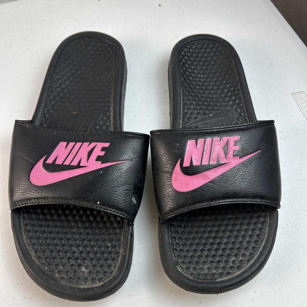 Nike Benassi Just Do It Slide Sandals‎ 343881-061 Black Pink Womens 10